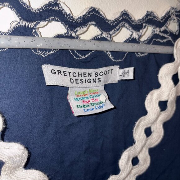 Gretchen Scott Womens L Tunic Blouse Swim Cover Navy w/ White Ric Rac - Picture 5 of 6